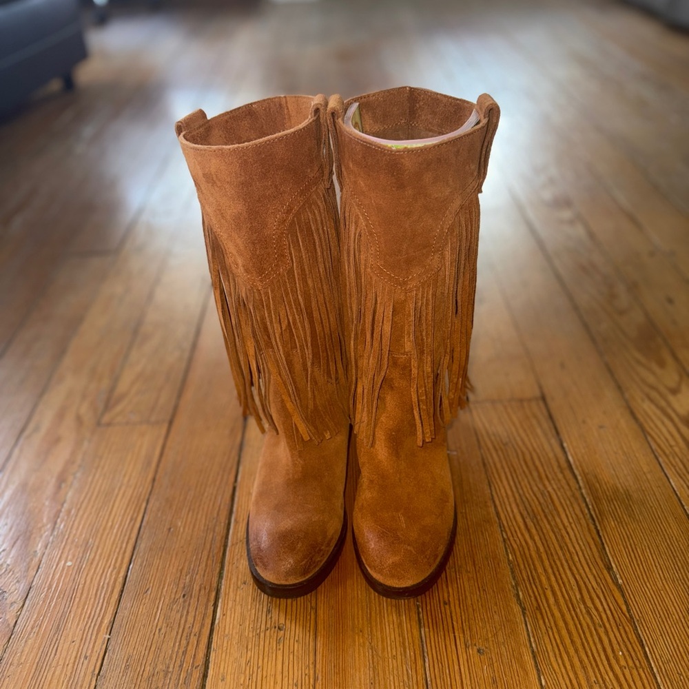 Lucky Brand Suede Fringe Boots 7 1/2